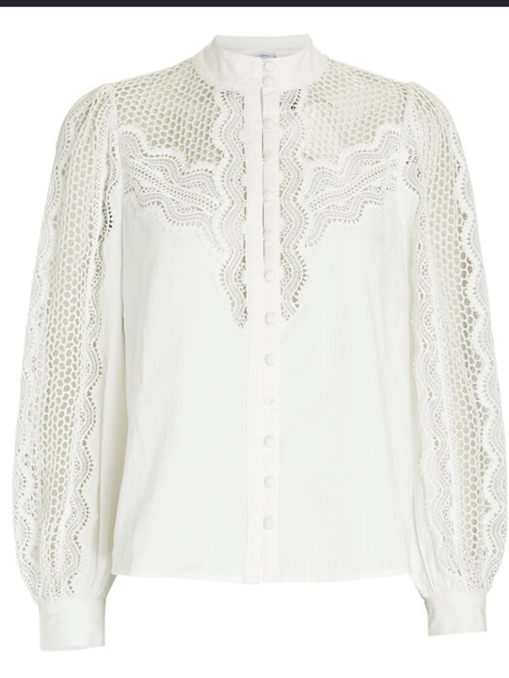 INTERMIX Brody Lace Button-down Blouse In White (XL)